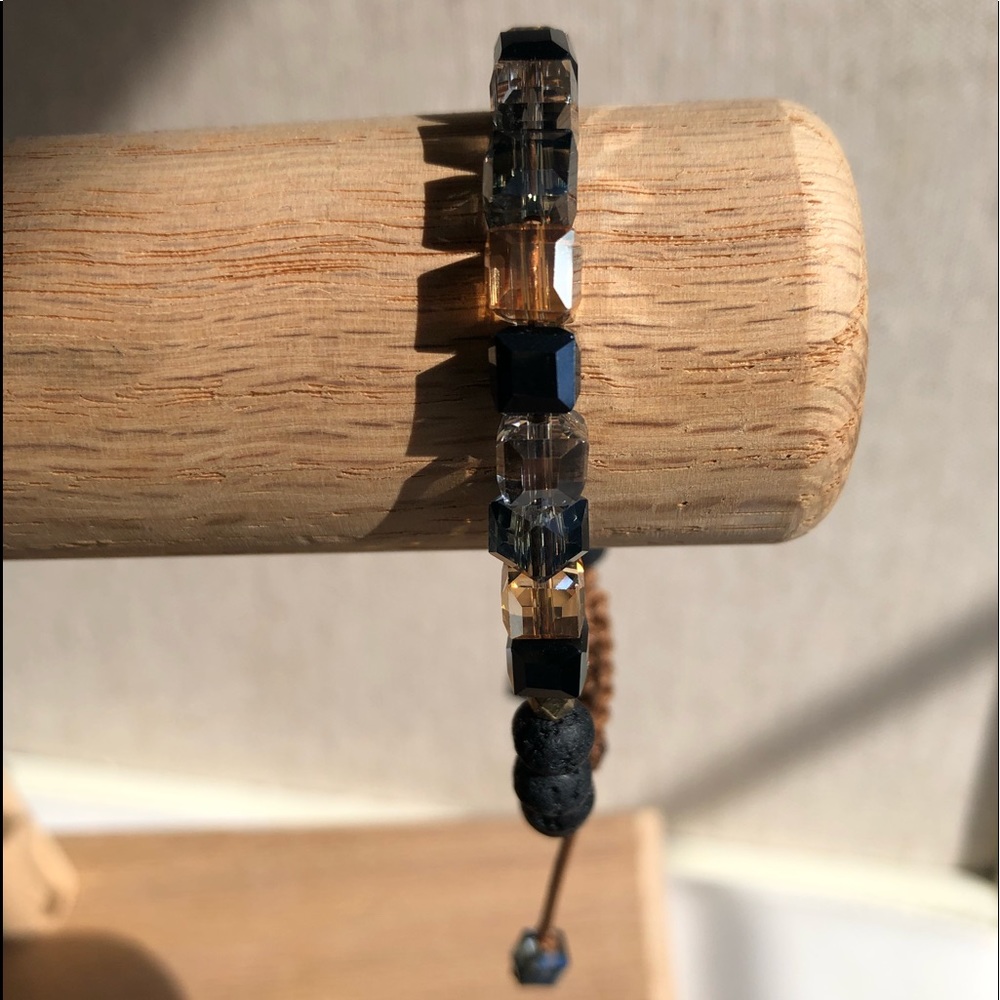 Glass bead and volcanic rock Shambala bracelet